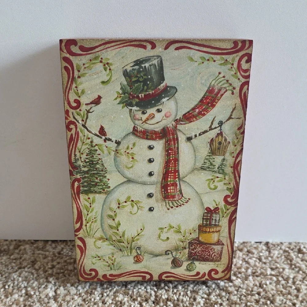 Winter - Snowman Holiday Decor with Red Accents - Wood